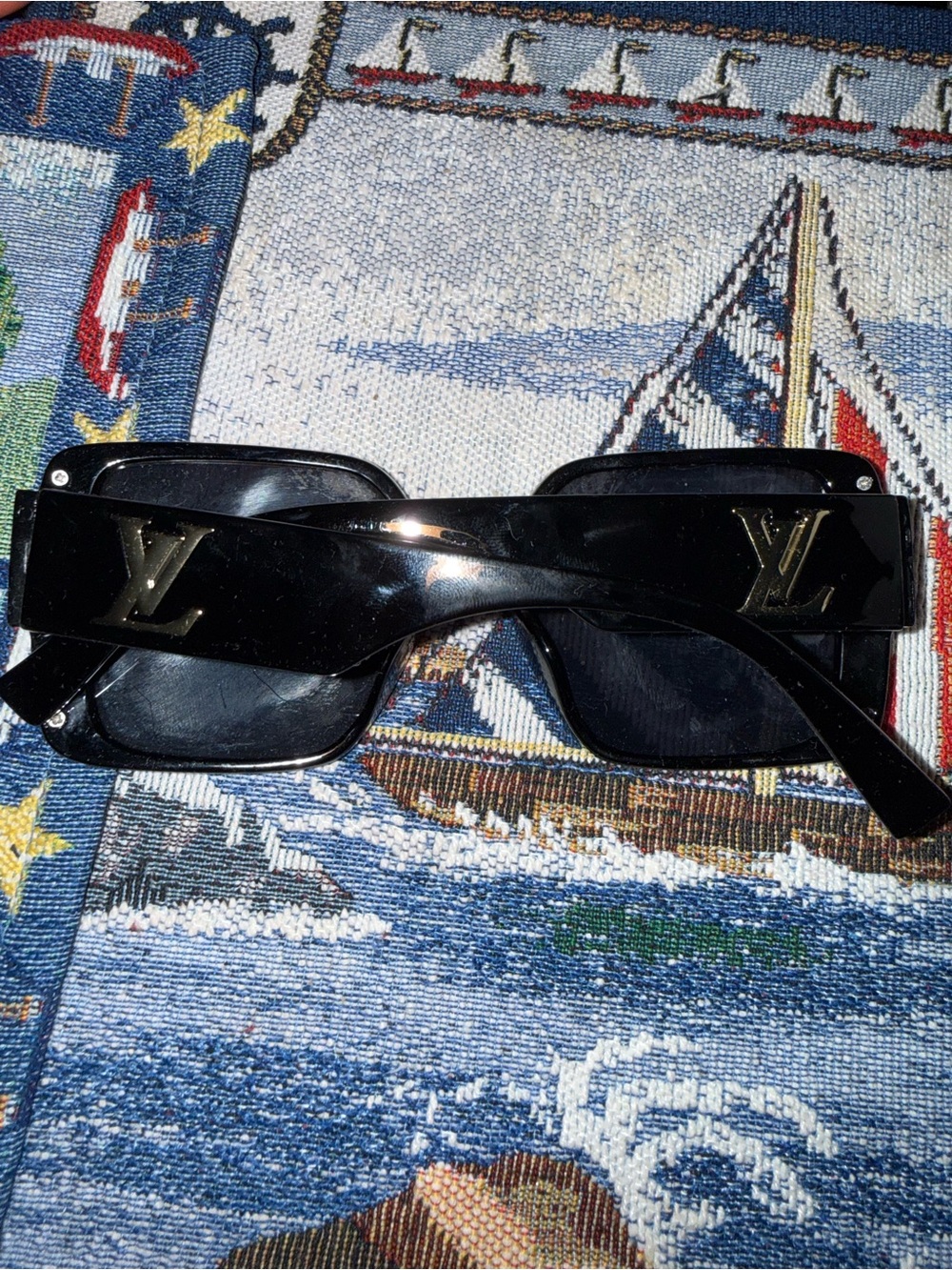 Louis Vuitton Black Logo Square Sunglasses with Gold LV Accents